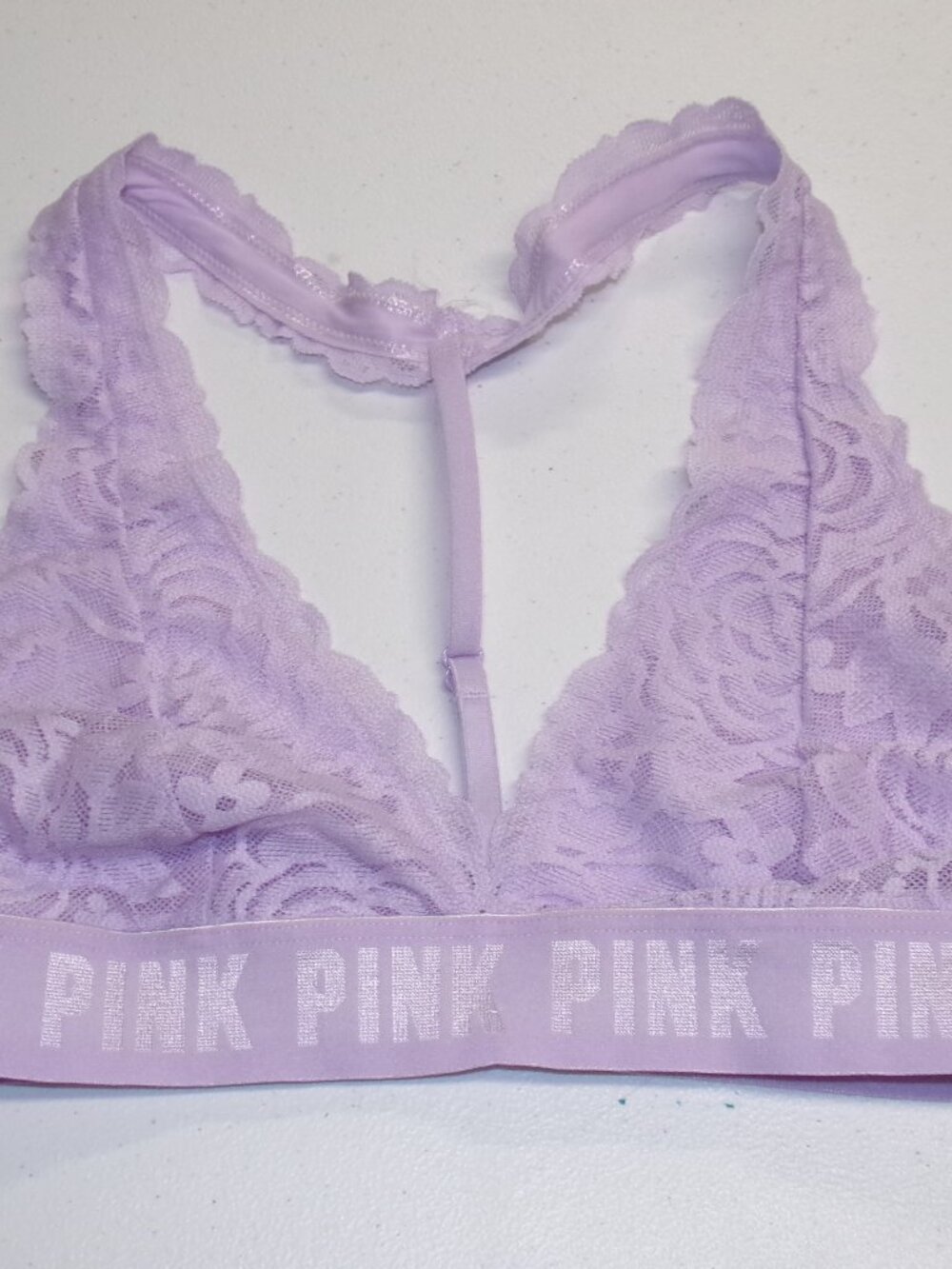 PINK Victoria's Secret Lilac Purple Lace Bralette Bra T Back Pullover sz Small